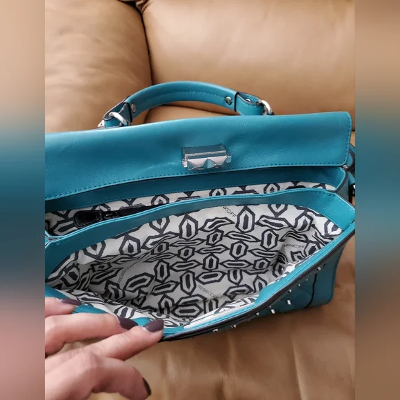 Rebecca Minkoff Teal leather Satchel good used condition crossbody strap - Picture 3 of 7